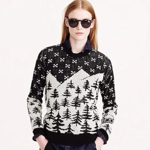 J.Crew Snow Cabin Forest Wool Sweater, Size XL - Picture 2 of 11